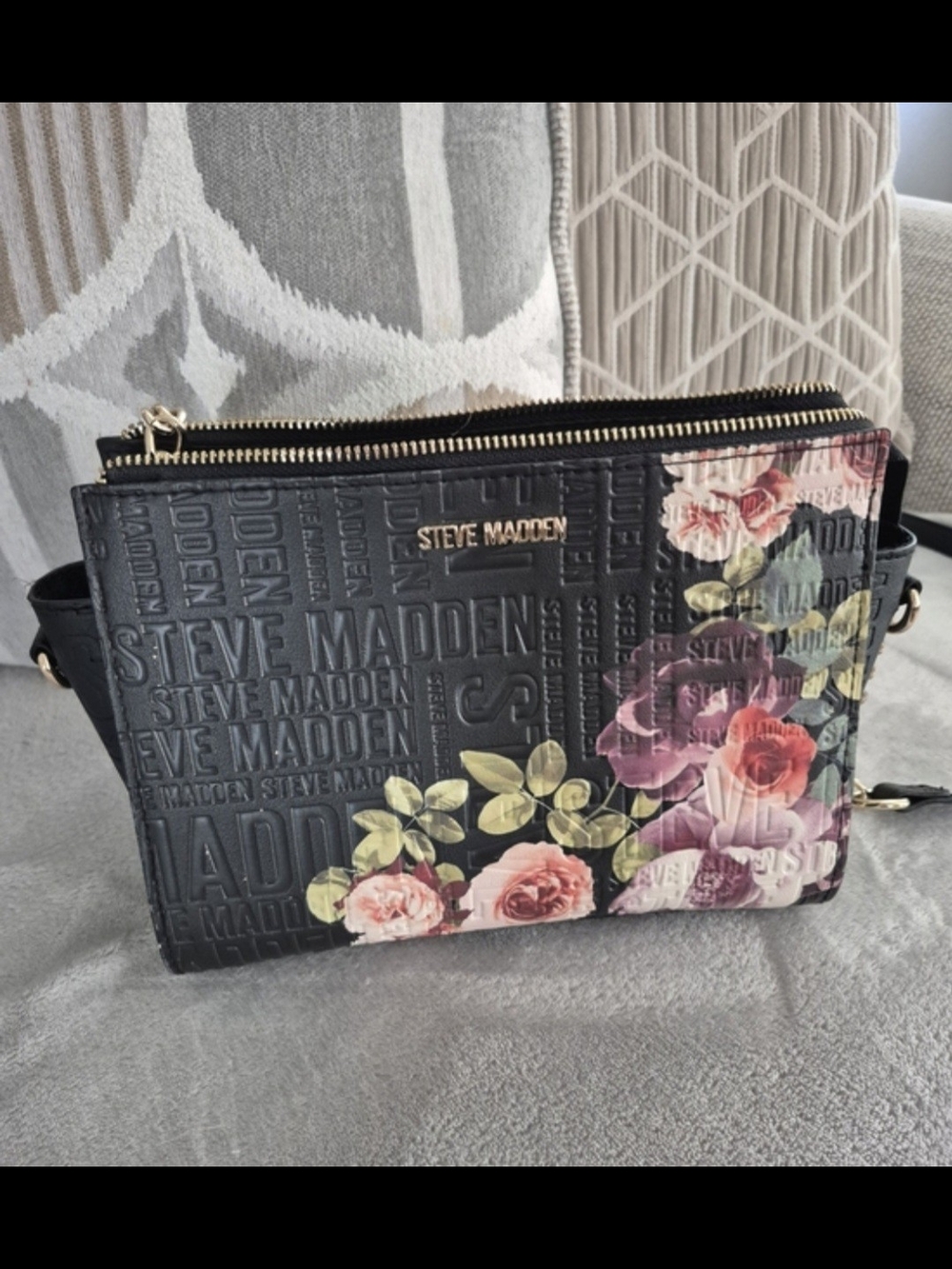 Steve Madden Black Floral Logo-Embossed Crossbody